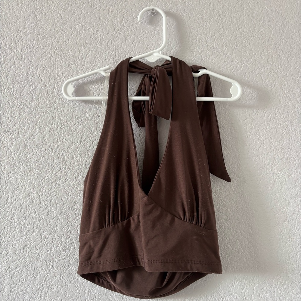 RSQ Brown Halter Crop Top